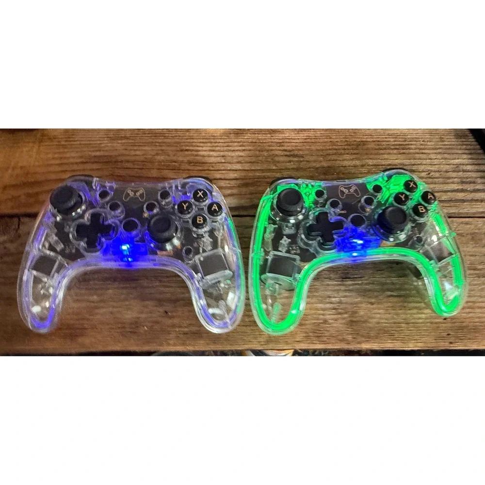 Clear Wireless Controller LED Light Up Nintendo Switch PC Blue Green B01 2 Pack!